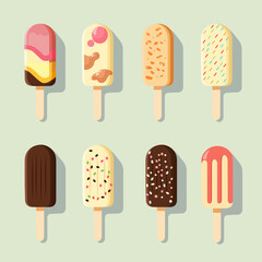 Ice cream different flavors, vector illustration in flat style
