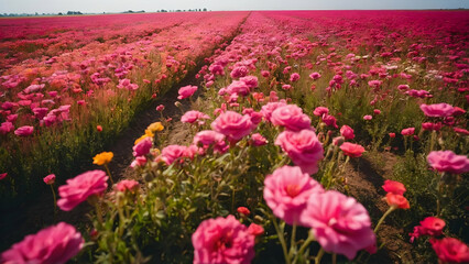 Photo real for Aerial view of a vibrant flower field in full bloom in Summer event theme ,Full depth of field, clean bright tone, high quality ,include copy space, No noise, creative idea