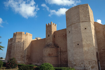 Fototapeta na wymiar Exterior view of Ribat of Monastir coastal city, Sahel area, Tunisia