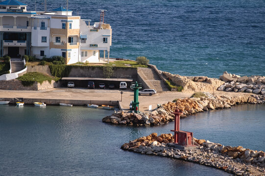 Port entrance seen from Ribat of Monastir coastal city, Sahel area, Tunisia