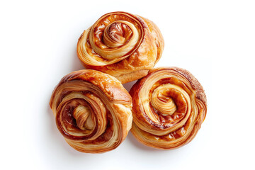 danish pastry concept,  top view. bakery produce isolated on white background.