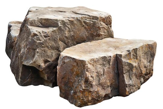 Large square stone rocks isolated on white background, natural texture, digital illustration