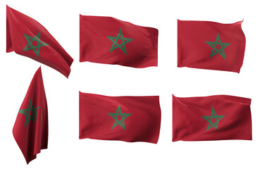 Large pictures of six different positions of the flag of Morocco