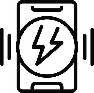 recommend clip art: Low phone battery icon outline vector. Recharge cellphone. Energy power bank