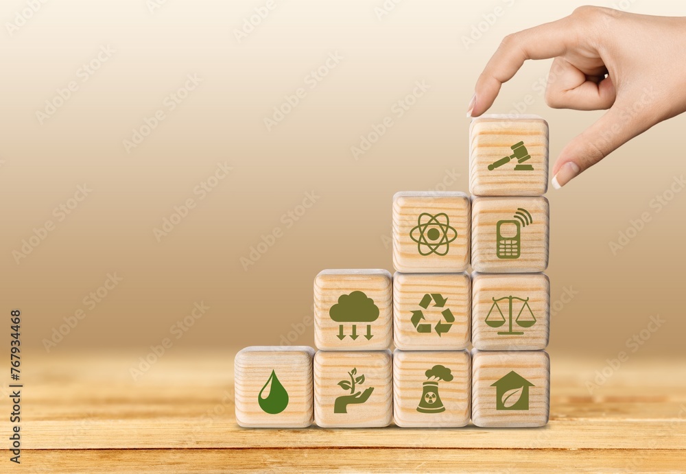 Sticker Wooden cubes environmental law and eco icons