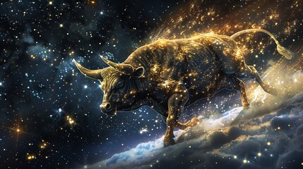 A massive bull made of glowing Bitcoins - obrazy, fototapety, plakaty
