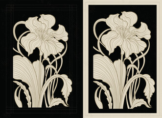 Art nouveau style lily flower plant motif template. 1920-1930 years vintage art deco design. Symbol motif design.