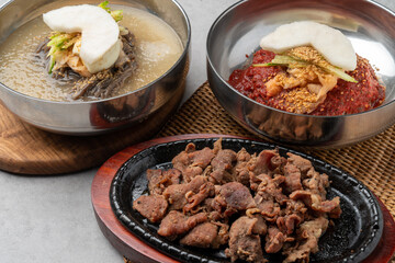 Korean food, Pyongyang, dumplings, cold buckwheat noodles, bibim, Kaesong, charcoal fire, grilled,...