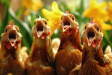 Easter Chicken Choir Gathering., Easter time, Spring is coming,  Cute design