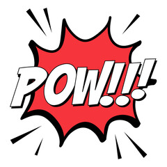 Sound of a red comic bubble making noise with the text "POW!!!" with black outline, editable vector