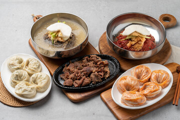 Korean food, Pyongyang, dumplings, cold buckwheat noodles, bibim, Kaesong, charcoal fire, grilled, spicy, pork, and king dumplings