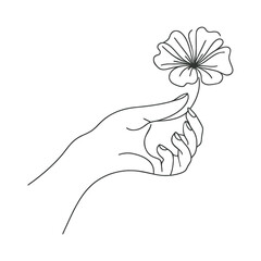 Hand holding flower. Continuous line drawing,vector