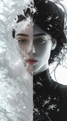 Black and White Woman Art Background - The Battle between Dark and Light in Girl Illustration Form created with Generative AI Technology