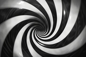 Hypnotic black and white swirling vortex background, abstract spiral pattern