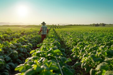 Man Walking in Lush Green Field