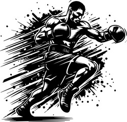 boxer martial arts athlete silhouette dynamic stance vector illustration silhouette laser cutting black and white shape