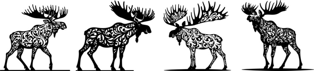 moose decorative graphics patterns vector illustration silhouette laser cutting black and white shape