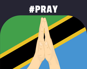 Pray for Tanzania, help or support concept, Tanzania flag with praying hands