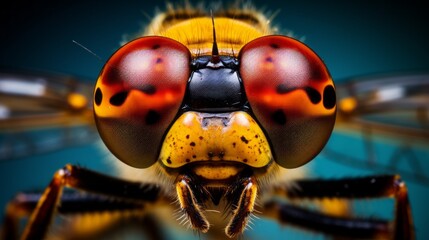 A close up of a dragonfly's face with red eyes - Powered by Adobe