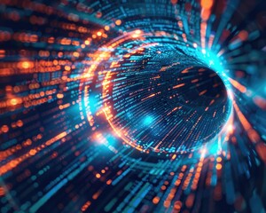 Fototapeta premium Dynamic swirl of coding languages and AI scripts, blending into a vortex of digital information and innovation , 3D illustration
