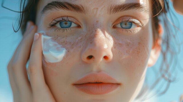 Close-Up of Womans Face With Cream