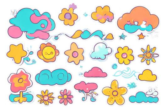 sticker funky retro star wavy 00s shapes Groovy pack Abstract bubble flower waves elements spiral trendy loop flower 90s cartoon cloud illustration style Vector