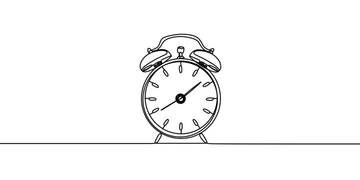 recommend clip art: Continuous one line drawing of vintage alarm clock vector design. Single line art illustration on the theme of time