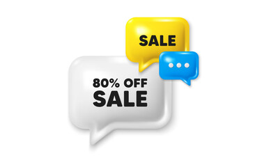 Discount speech bubble offer 3d icon. Sale 80 percent off discount. Promotion price offer sign. Retail badge symbol. Sale discount offer. Speech bubble sale banner. Discount balloon. Vector