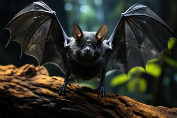 Night bat in the forest conservation in focus., generative IA