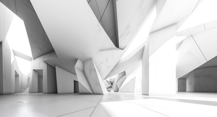 Obraz premium abstract interior wall with polygonal pattern and concrete floor