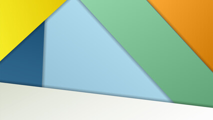 the wall is colored bright orange, green and blue with several smaller triangles in it