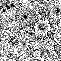 Floral pattern coloring page adults and children. Printable black and white. Vector, generative ai.