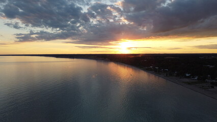 Lake Erie Ontario, The great lake sunset by drone. This is Port Stanley beach  - obrazy, fototapety, plakaty