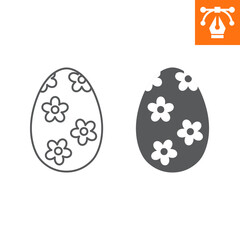Easter egg with ornament line and solid icon, outline style icon for web site or mobile app, food and decoration, egg with flowers vector icon, simple vector illustration, vector graphics with editabl