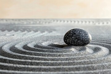 Serene, minimalist Zen garden with raked sand and rocks, Japanese meditation and relaxation concept