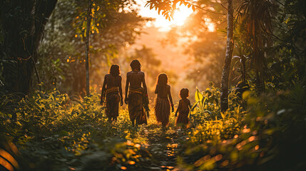 Tribe people in Amazon jungle, rainforest - obrazy, fototapety, plakaty