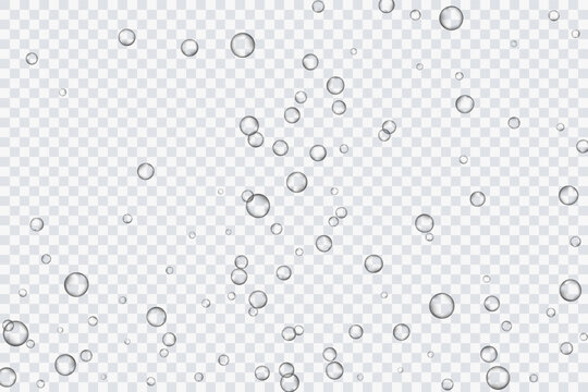 Air bubbles, oxygen, champagne crystal clear, isolated on a transparent background of modern design. Vector illustration of EPS 10.