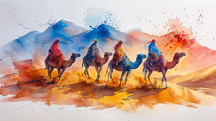 Watercolor illustration of Morocco desert