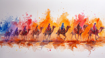Watercolor illustration of Morocco desert