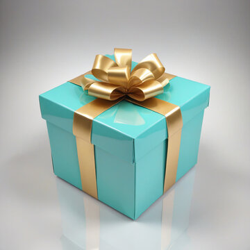 Tiffany blue gift box with ribbon colorful background