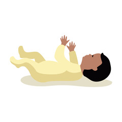 A newborn baby in a bodysuit lies on his back. Monitoring the child's development. Motherhood. Vector illustration in flat style on a white background. - 767942465