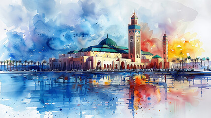 Watercolor illustration of Morocco