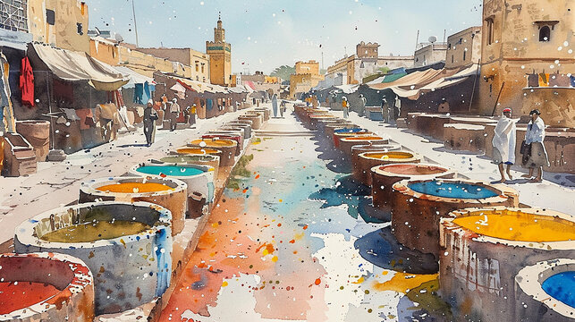 Watercolor illustration of Morocco