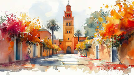 Watercolor illustration of Morocco