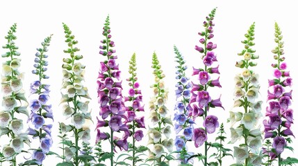 Watercolor foxglove clipart with tall spires of colorful flowers , 3D render - obrazy, fototapety, plakaty