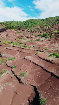 Drone footage over the hiking area of Canyon du diable in Saint-Saturnin-de-Lucian, France