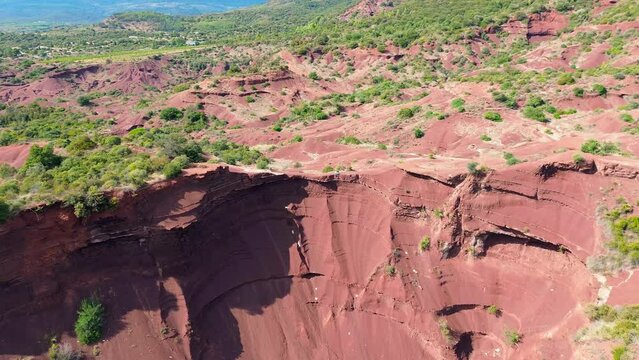 Drone footage over Canyon du diable in Saint-Saturnin-de-Lucian, France