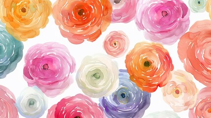 Watercolor ranunculus clipart in various pastel colors ,close-up - obrazy, fototapety, plakaty