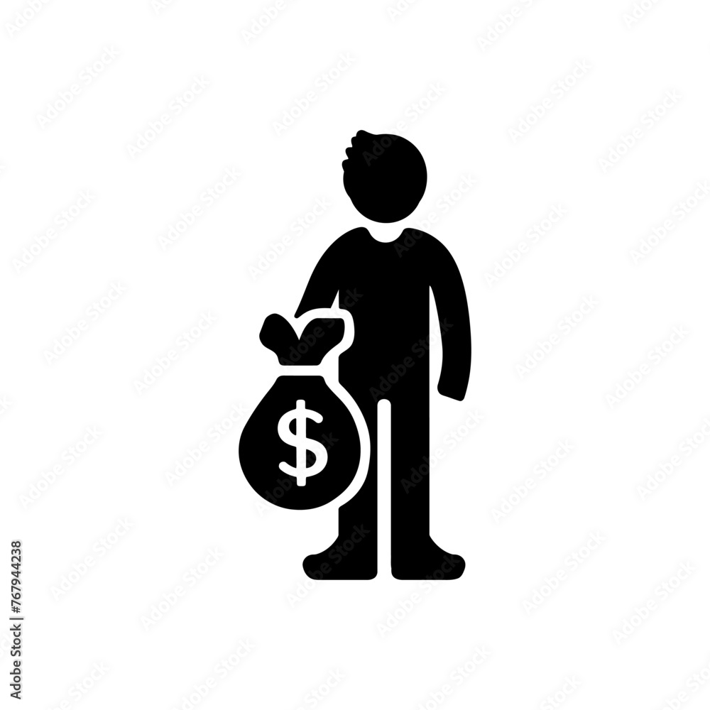 Poster person with money bag icon