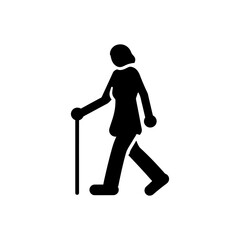 Elderly Woman Walking with a Cane Icon